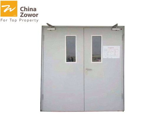 Double Swing Powder Coating Steel Insulated Commercial Fire Rated Door With Vision Panel